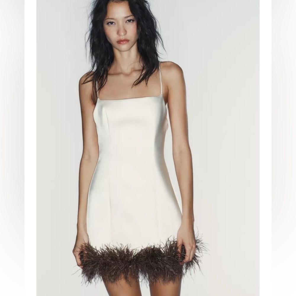 ZARA FEATHER SATIN EFFECT DRESS